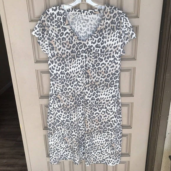 Marc New York T Shirt Dress SzM Animal Print Cream/Blk/Tan Comfy Used - Picture 1 of 16
